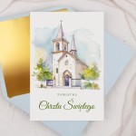 Personalizowana Kartka na Chrzest Święty z pastelowym kościółkiem - Pastel Church